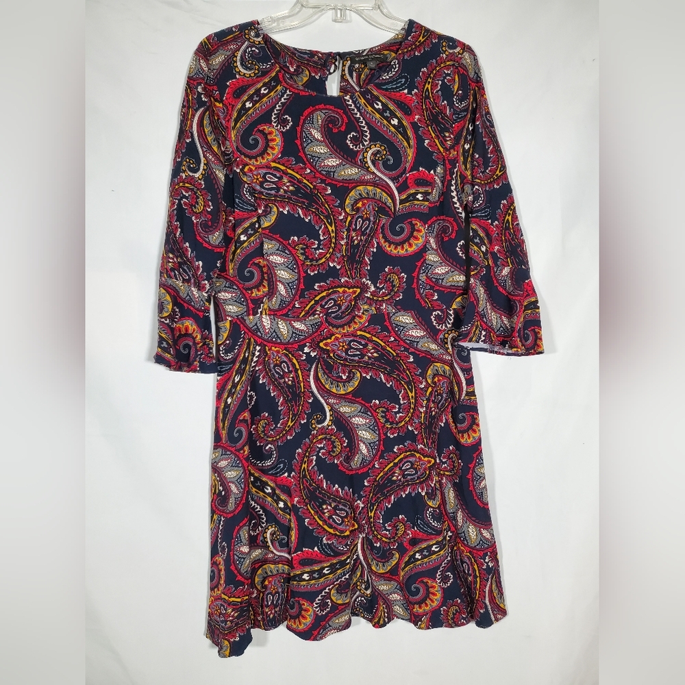 BANANA REPUBLIC PAISLEY FLORAL BOHO BELL FLARE 3/4 SLEEVES MIDI DRESS WOMENS 6